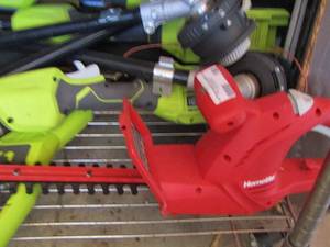 lot 180 image: Homelite bush trimmer- various Ryobi lawn equipment pieces
