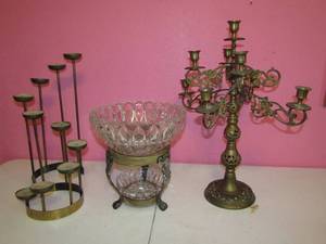 lot 106 image: 2 candle abras - one crystal serving center piece