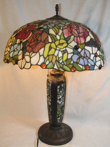 lot 100 image: Tiffany style Floral stained glass lamps