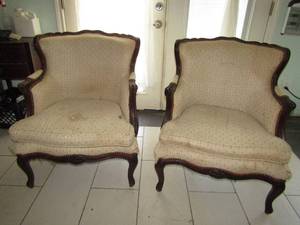 lot 128 image: Victorian era Circa 1900 wing chairs- need re-upholstered - bid is times the quantity of 2
