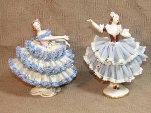 lot 133 image: Dresden ballerinas porcelain figurines, set of two