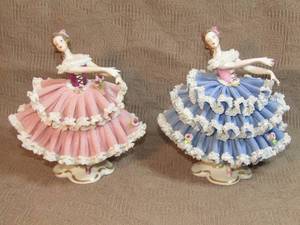 lot 134 image: Dresden ballerinas porcelain figurines, set of two
