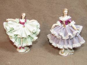 lot 135 image: Dresden ballerinas porcelain figurines, set of two