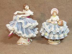 lot 136 image: Dresden ballerinas porcelain figurines, set of two