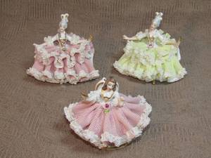 lot 137 image: Dresden ballerinas porcelain figurines, set of three