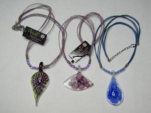 lot 163 image: Petals hand crafted art glass pendant necklaces, 3 total