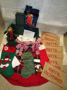 lot 194 image: Christmas stockings, tree skirts, chair back covers etc