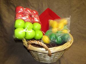 lot 201 image: Artificial plastic fruit basket decoration with Misto hand painted platter