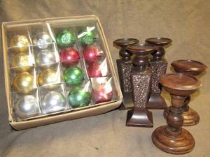 lot 205 image: Candles shaped as Christmas Ornaments and candle stands