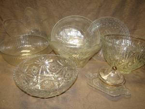 lot 230 image: Crystal glass bowls, serving pieces, basket and punch bowl