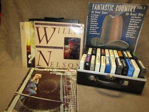 lot 236 image: Vintage LP records and retro 8-track tapes, various genres