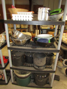 lot 278 image: Lg. assortment of pots and pans - shelf not included