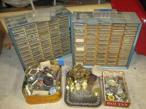 lot 299 image: Hardware storage drawer chests and assorted watch parts