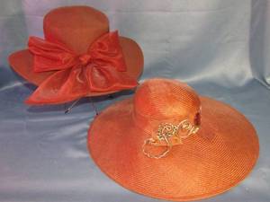 lot 369 image: Sonni San Francisco and Chapeau creations by Ruth Cropveld Straw and Felt Lady Dress Hats-Orange