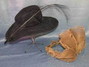 lot 371 image: Chapeau creations by Ruth Cropveld Womens Designer Black Felt Hat and Evening-ware Gold Crown