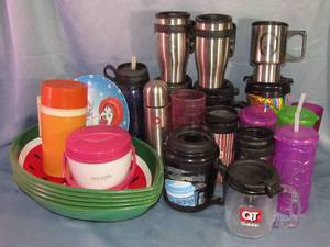 lot 380 image: Watermelon Party Dishes, thermoses, drink cups, etc