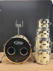 lot 2 image: PDP X7 Series 6-Piece Cream Guitar Kit w Remo Silentstroke Drum Heads