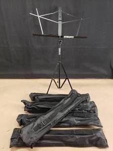 lot 41 image: Lot of 5 ROK-IT Adjustable Music Stands w Bags