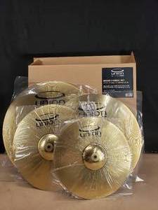 lot 38 image: BRAND NEW IN BOX Union by Paiste Cymbal Set.  Includes 14 Hats, 16 Crash, 18 Crash-Ride & 20 Ride