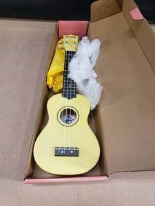 lot 266 image: Amahi Penguin Tropical Series Ukulele w Bag.  Color Yellow, Model AMA-PGUKYW
