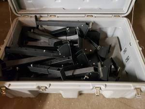 lot 374 image: Large Tote FULL of Ingles Slat Wall Adjustable Display Arms