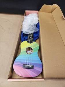 lot 28 image: Amahi Tropical Series Ukulele w Bag, Color Wavy Rainbow, Model AMA-DDUK10