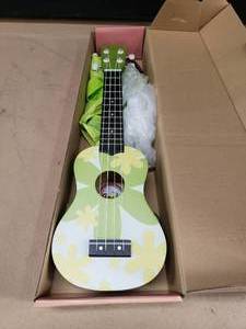 lot 29 image: Amahi Tropical Series Ukulele w Bag, Color Green Flower, Model AMA-DDUK6