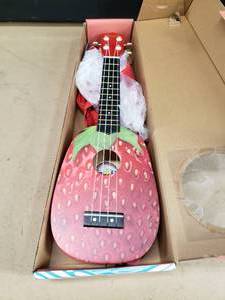lot 31 image: Amahi Tropical Series Ukulele w Bag, Color Strawberry Design, Model AMA-DDUK18