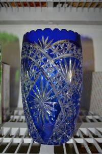 lot 32 image: Blue crystal vase - Imperlux Germany Royal Cobalt Blue