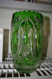lot 33 image: Green crystal vase - Bohemian green lead crystal