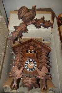 lot 35 image: Wood carved Cuckoo Clock in box