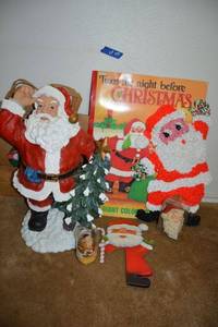 lot 45 image: Santa lot - 2 foot figurine, Giant coloring book, ornament and more
