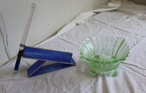 lot 133 image: Stained glass kaleidoscope and uranium glass bowl