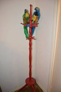lot 344 image: Red coat stand with 2 parrots