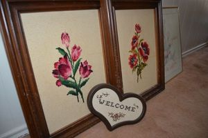 lot 182 image: Wall art embroidered flowers and cactus print