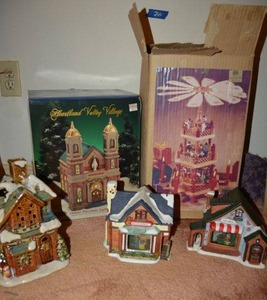 lot 260 image: Christmas village stores and Wood German Christmas pyramid