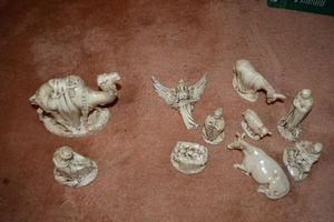 lot 269 image: Ceramic nativity set (not all unwrapped for photo)