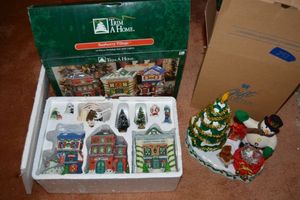lot 272 image: Christmas village and snowman figurine