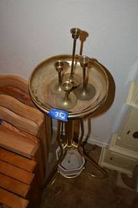 lot 352 image: Brass taper candle holders and gold tone plant stand