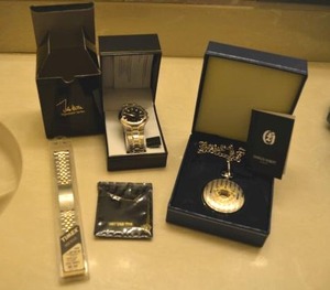 lot 465 image: Mens John Weitz watch and Charles-Hubert pocket watch, Necklace (labeled 18 KT Gold tone - untested), plus extra watch band