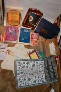 lot 375 image: Christian themed lot - Bibles, rock from Sea of Galilee and more, see photos