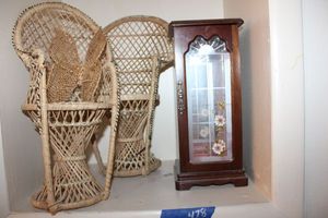 lot 478 image: Jewelry box and wicker doll chairs