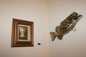 lot 593 image: Ceramic fish and small framed painting