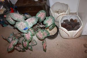 lot 608 image: Artificial plant and vases