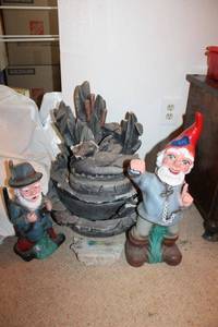 lot 614 image: Garden gnomes and water fountain