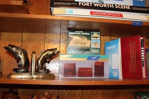 lot 417 image: Desk accessories Bookends, 3-piece wood set, gold plated executive puzzle