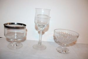 lot 704 image: Glassware - 3 sets, Silver trim set has Thomas marking