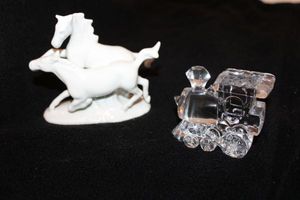 lot 744 image: Lead crystal train (no markings), and WR Porcelain horse figurine