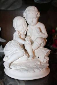 lot 765 image: Boy and Girl figurine with MH marking - about 9 tall