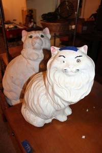 lot 792 image: (2) Large White Cat figurines